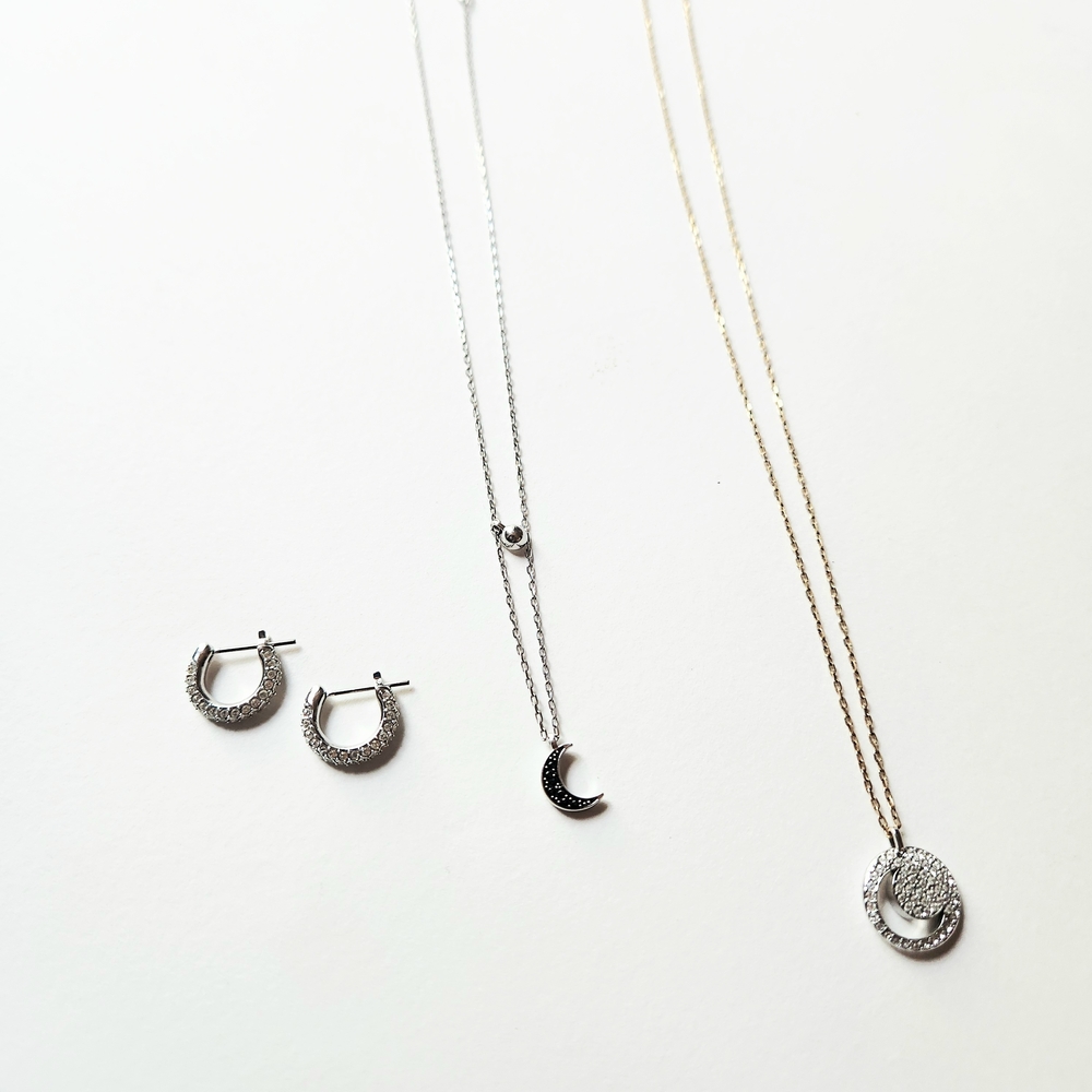 Swarovski Silver and Gold Crescent Moon Necklace Set